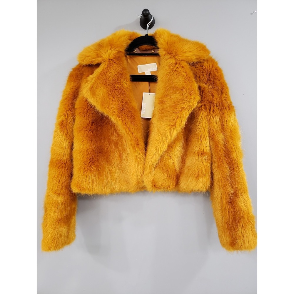 NEW Michael Kors Faux Fur Selena‎ Gomez Mabel's Orange Fur Jacket-Coat Mob Boss